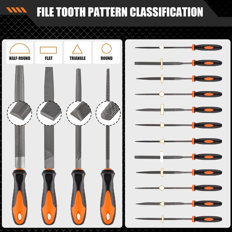 Devvicoo Store 17 PCS Metal File Set Upgraded Hemicycle, Angle, Round, Flat & Needle Files for Plastic, Wood, Metal Projects - Alloy Steel Hand Tools with Storage Case - Image 5